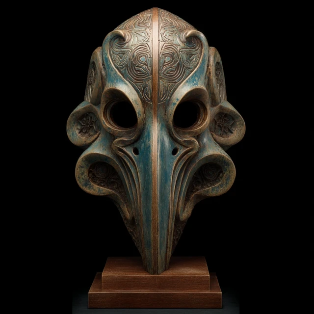 Lovecraftian Mask Bronze Sculpture Museum Display