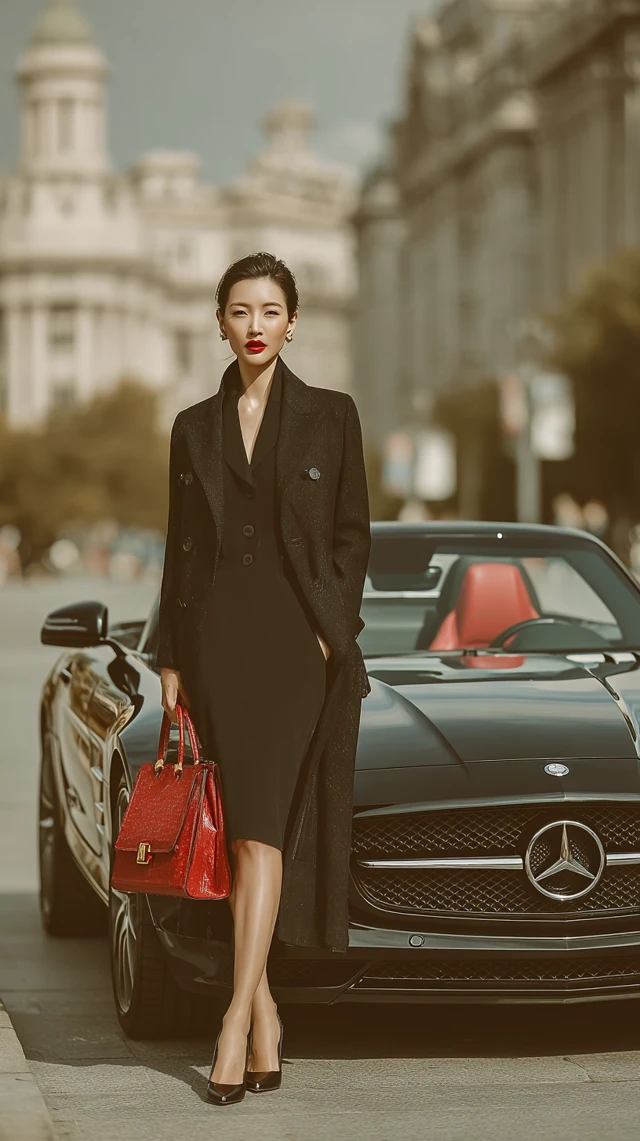 Elegant Woman with Mercedes Benz Luxury Lifestyle