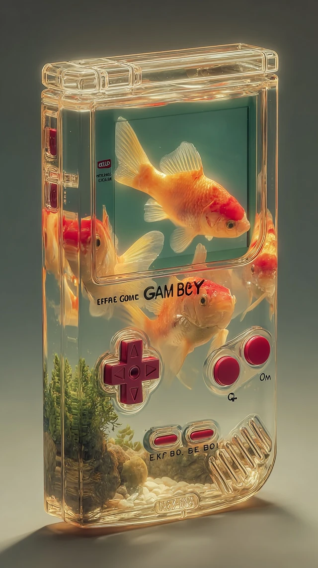 Game Boy Aquarium Goldfish Hyperrealistic