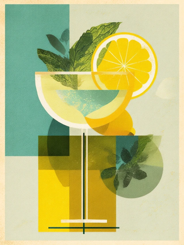 Limoncello Tonic Cocktail Retro Poster Art