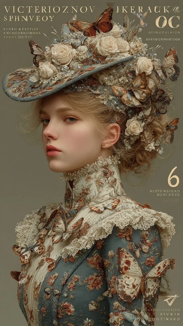 Beautiful Girl with Butterfly Hat Vestroy Art