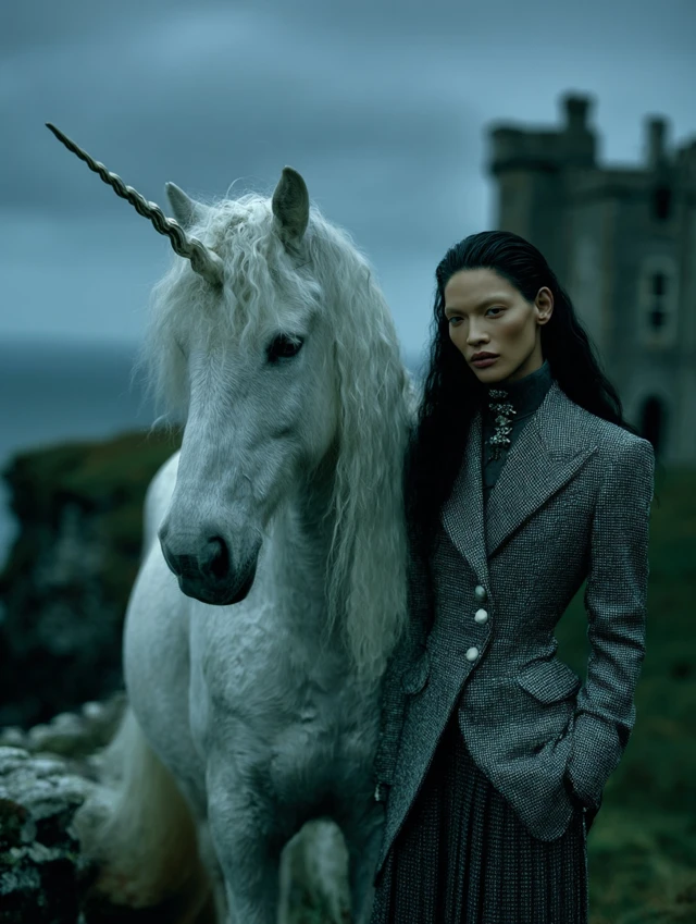 Gothic Castle Asian Model and Unicorn Photography