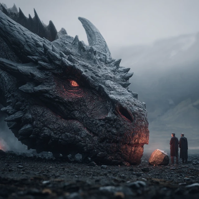 Black Dragon Guarding Volcano Fantasy Art