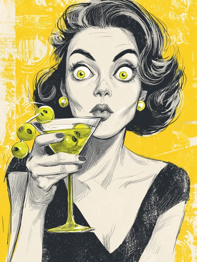 Retro Woman Martini Olives Eyes
