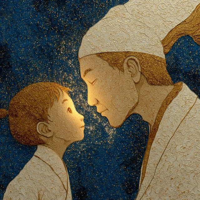 Father and Son Japanese Watercolor Painting
