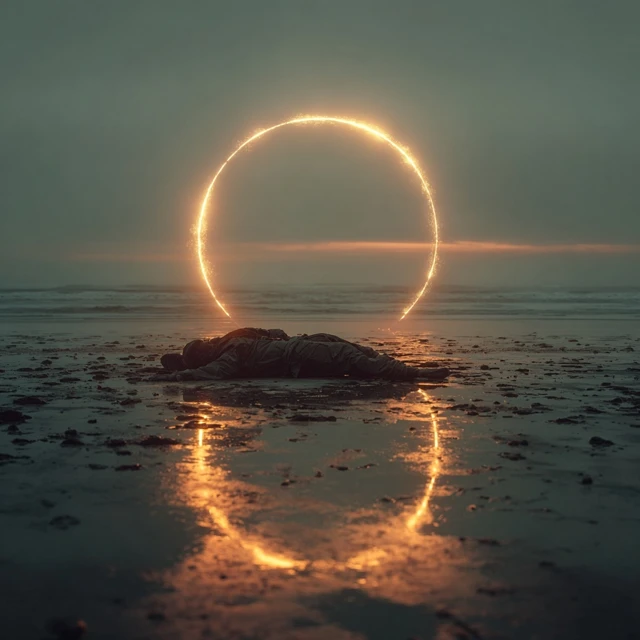 Sunset Beach Portal Man Atmospheric Art