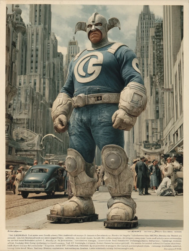 Retro Superhero in Art Deco City 1930s Style