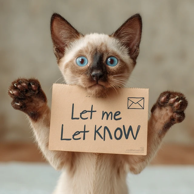 Smiling Tonkinese Kitten with Let Me Know Message