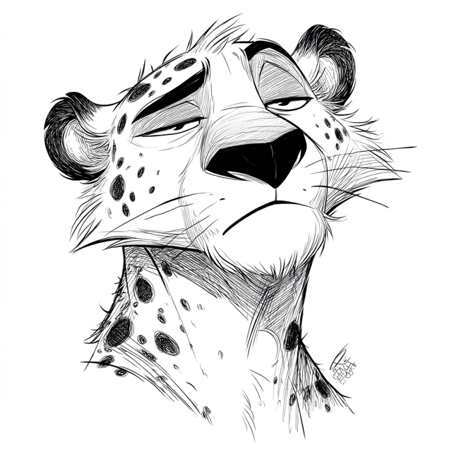 Cartoon Leopard Portrait Sketch Lineart