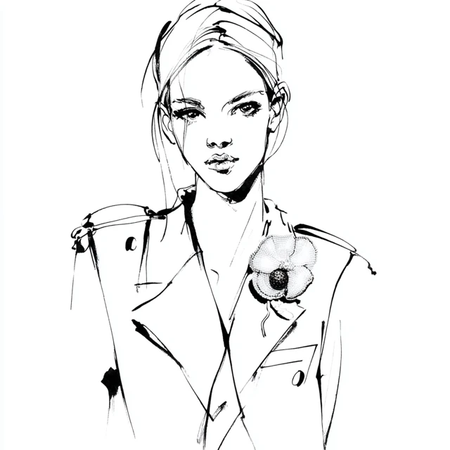 Fashion Illustration Woman with Floral Brooch
