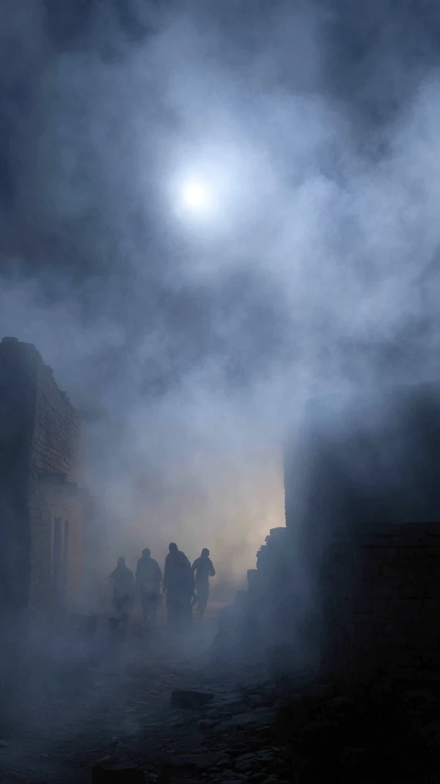Eerie Night Scene in Abandoned City Khuldhara