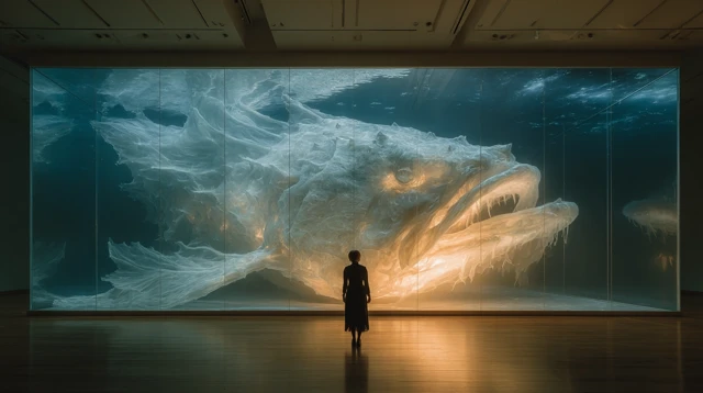 Anglerfish Sculpture in Glass Room