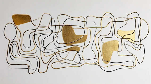 Abstract Gold Geometric Line Art on White Background