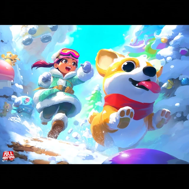 Girl and Corgi Parkouring in the Snow