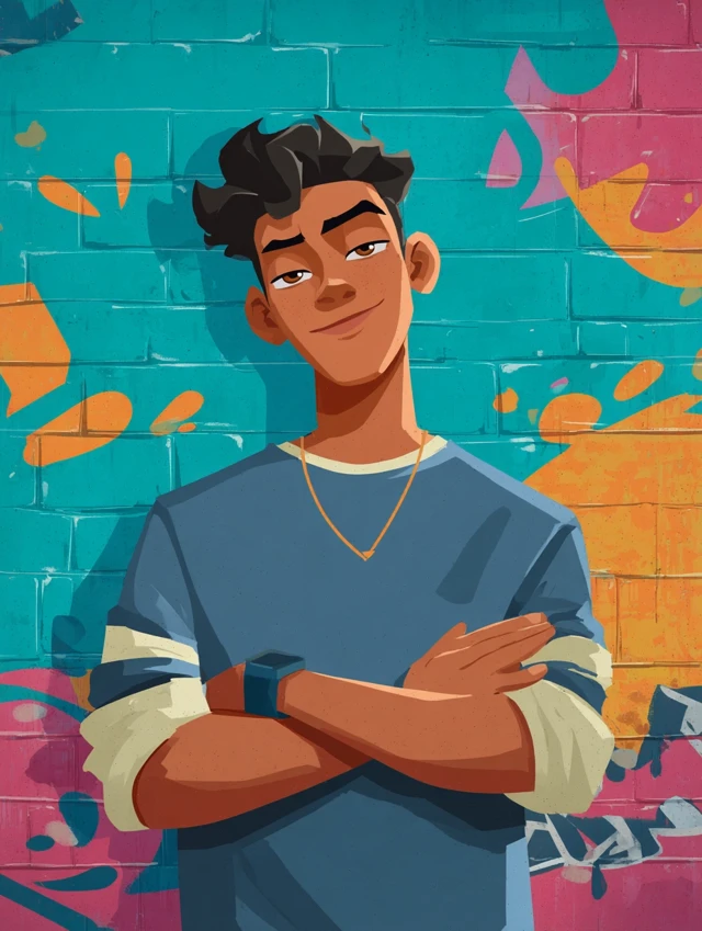Confident Teen Cartoon Graffiti Style