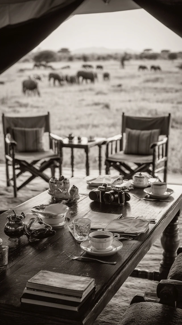 Safari Dining Experience Vintage Black and White