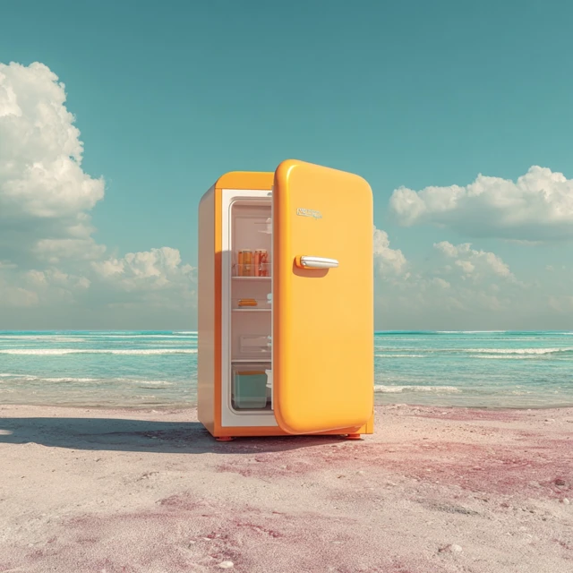 Fridge on the Beach Sunny Day Retro Vibes