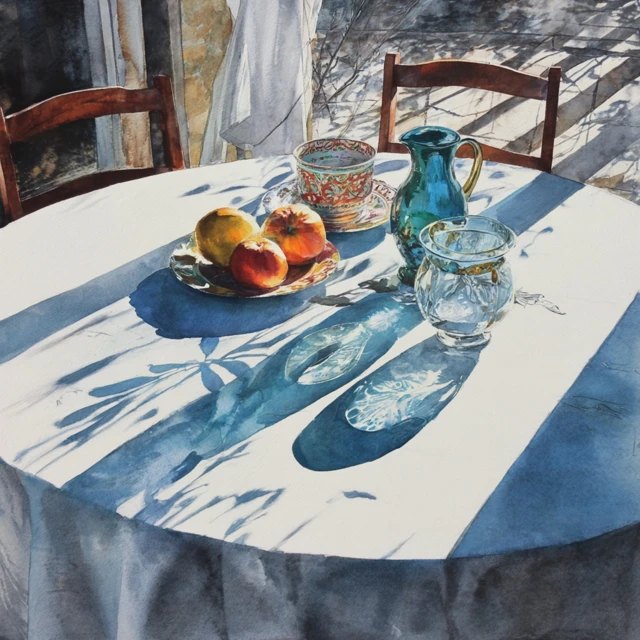 Watercolor Still Life Painting Apples Shadows
