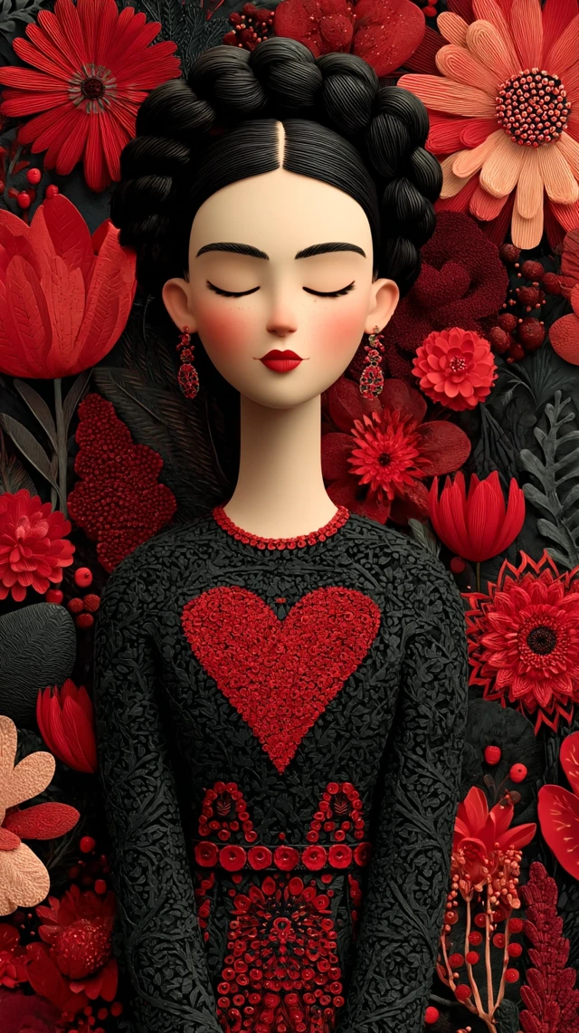 Romantic Frida Kahlo Valentines Day Art