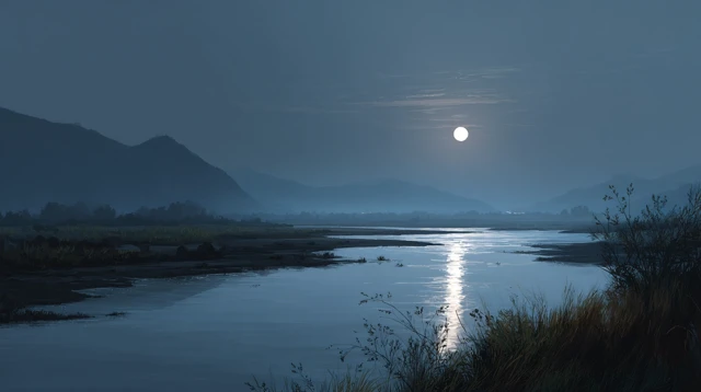 Moonlit River Landscape Peaceful Calm Nature