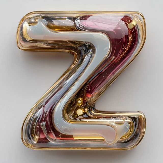 Futuristic 3D Letter Z Ferrofluid Gold and Pink