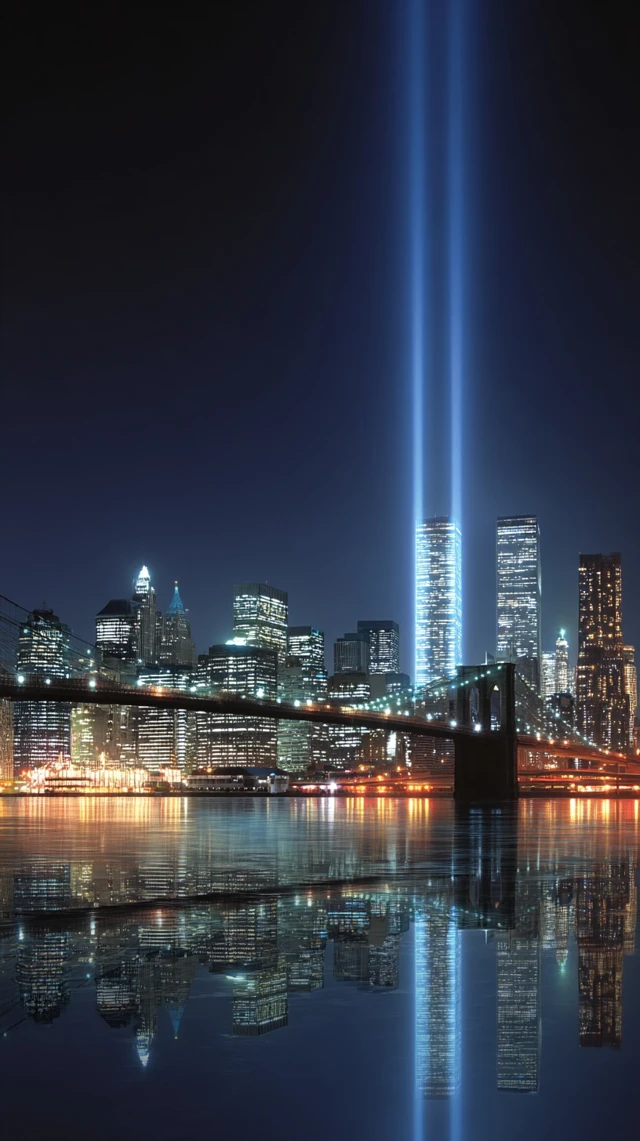 New York City Skyline at Night Brooklyn Bridge Memorial