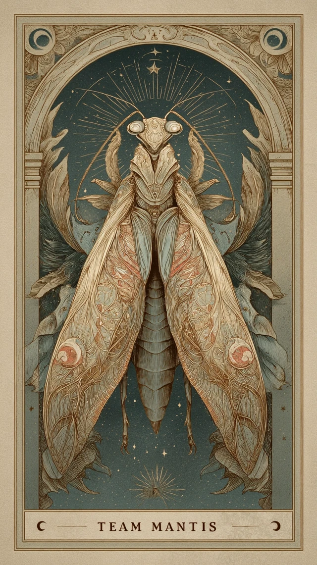 Team Mantis Tarot Card Renaissance Style Illustration