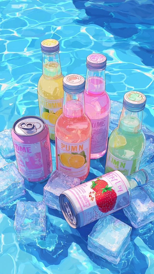 Fruit Drinks in Pool Dreamy Anime Art