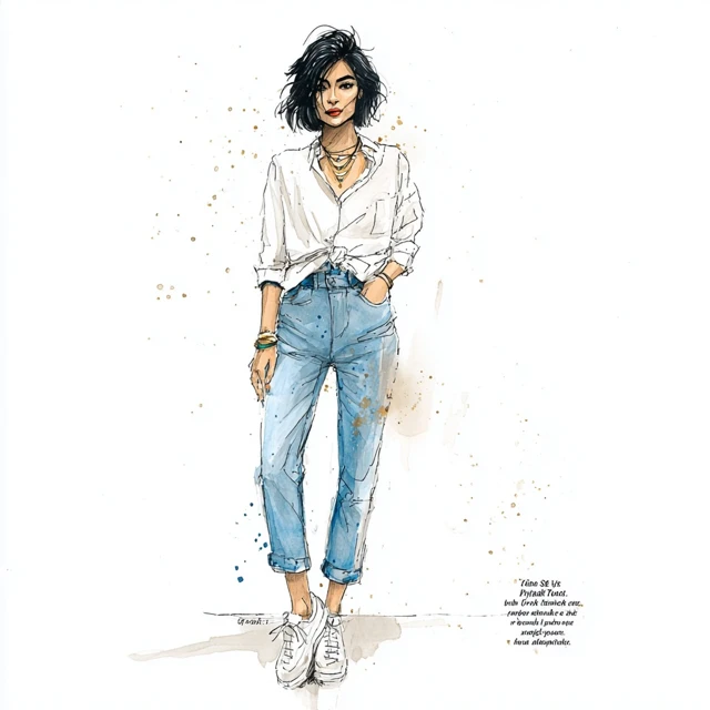 Fashion Illustration Watercolor and Ink Chic Modern Woman