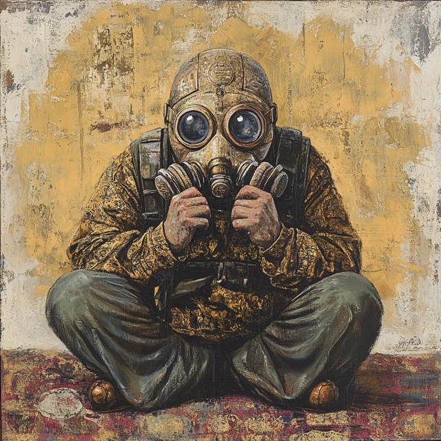 Spiritual Figure with Gas Mask and Wise Eyes