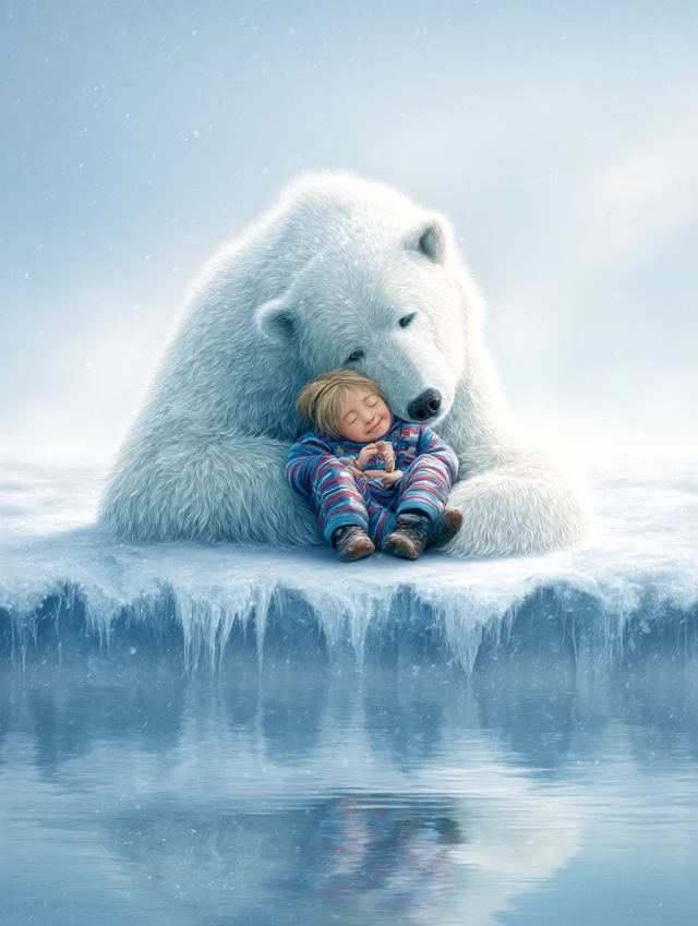 Polar Bear and Child Winter Scene 4K