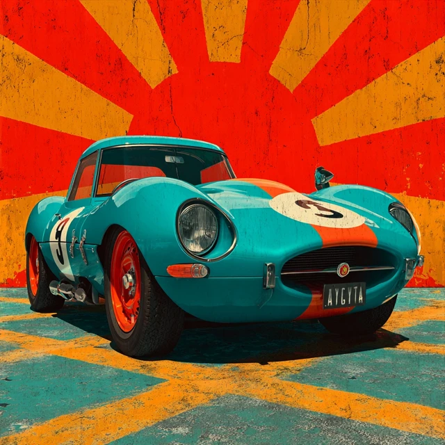 Jaguar DType Retro Illustration Orange Background