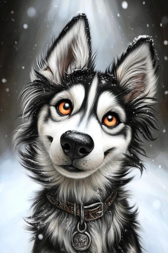 Impressionist Husky in the Snow Winter Painting Art