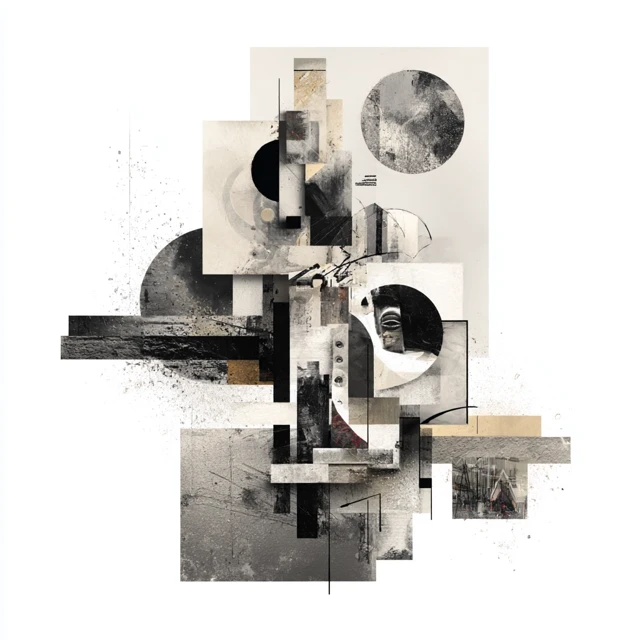 Abstract Cubist Installation Art Black White Gray
