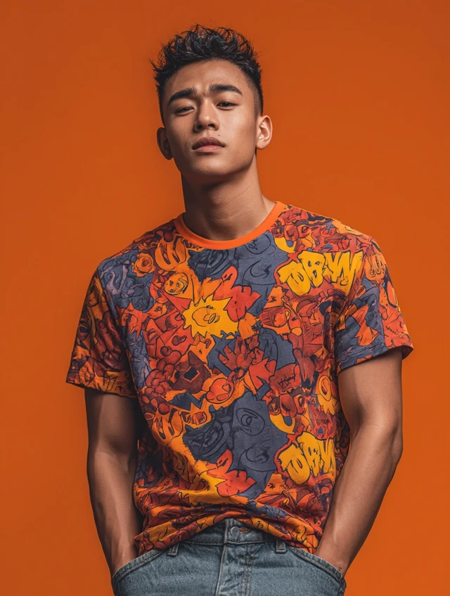 Young Male Model in Pop Art TShirt and Jeans