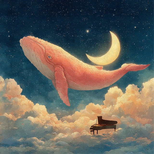 Dreamy Whale Soaring in the Sky Watercolor Illustration