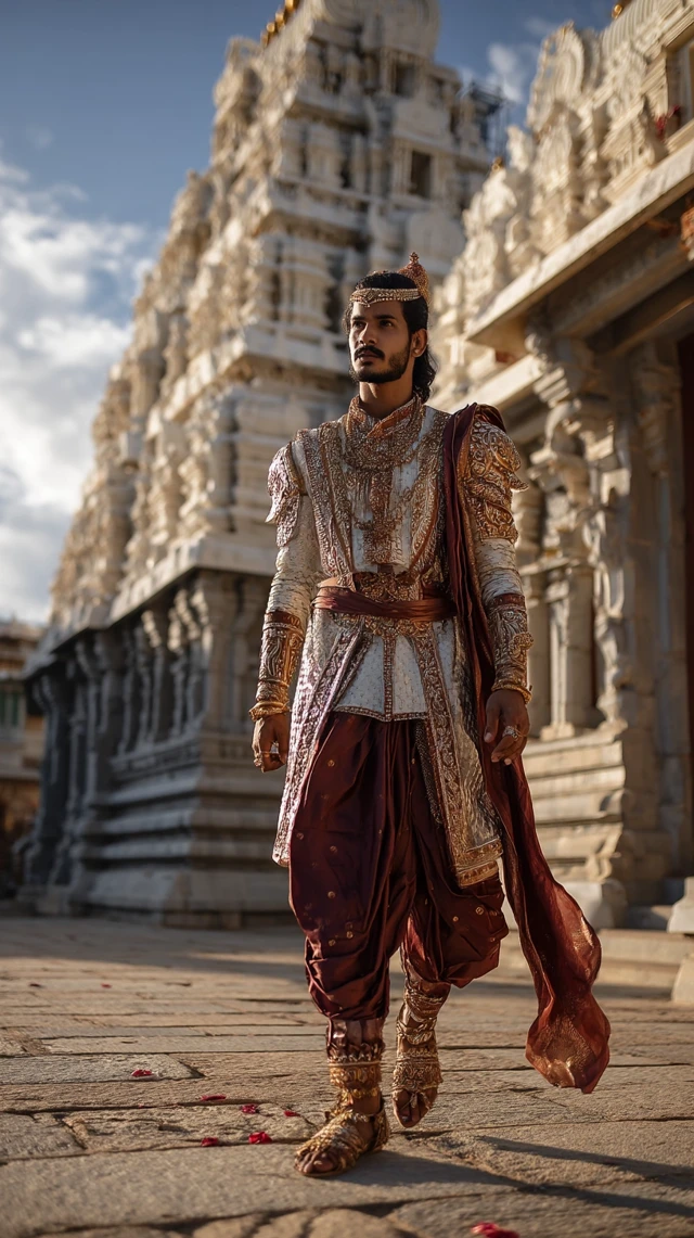 Indian Fashion Editorial Man Venkateswara Temple