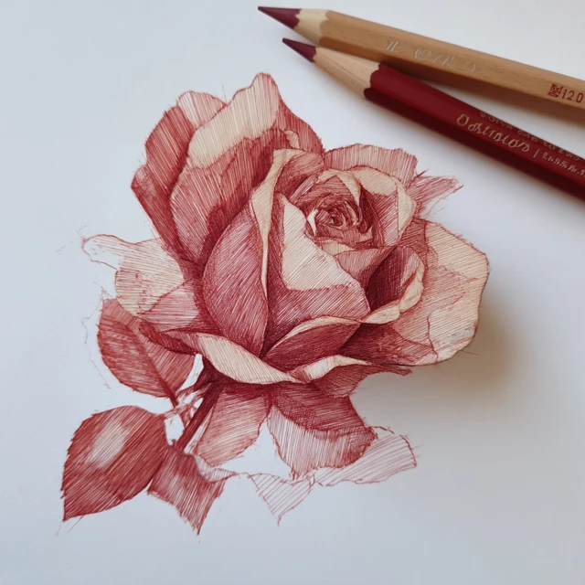 Pencil Art Rose Illustration in Dual Tone