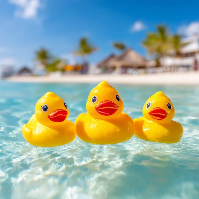 Rubber Duckies Floating in the Maldives Sea