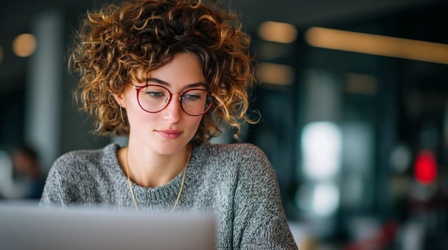 Businesswoman Working on Laptop in Modern Office