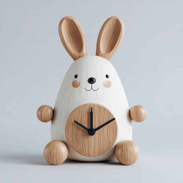 Cute Wooden Rabbit Clock 3D Rendered