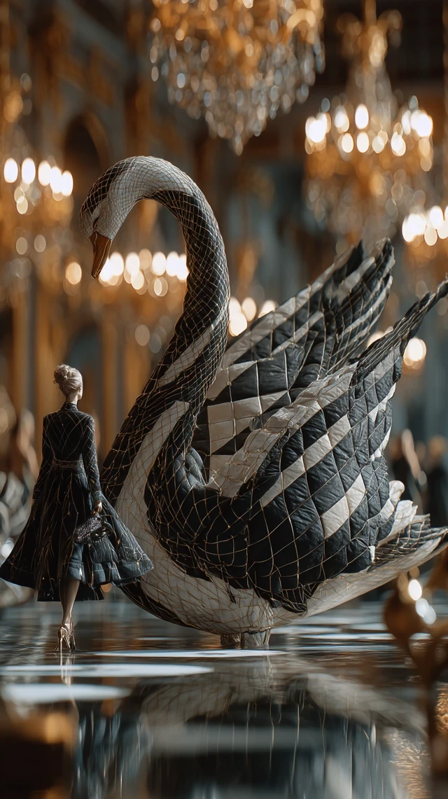 Majestic Swan in a Luxurious Palace 4K