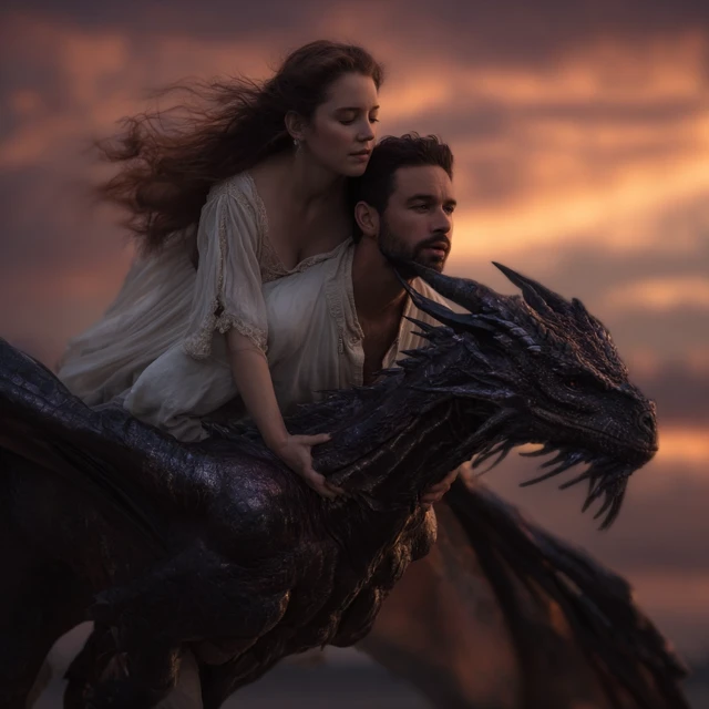 Dragon and Couple Romantic Fantasy Illustration