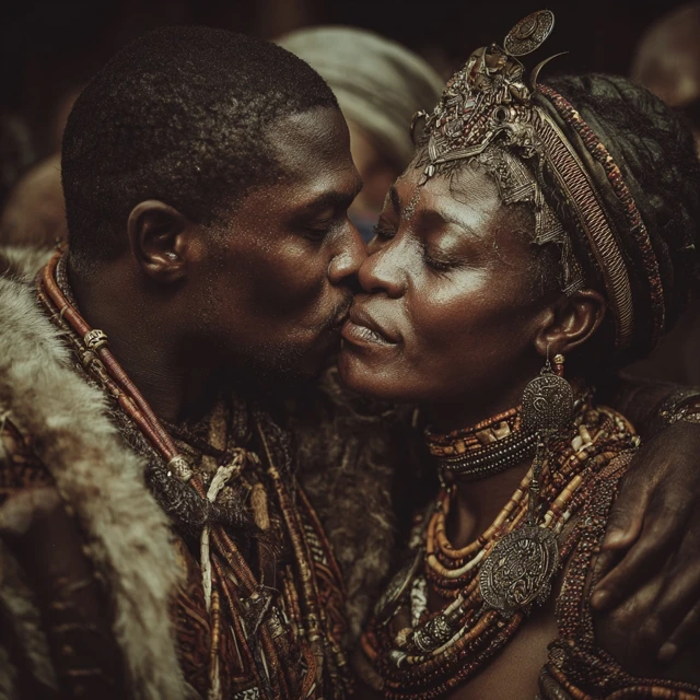 African Couple Kissing in a Realistic Portrait