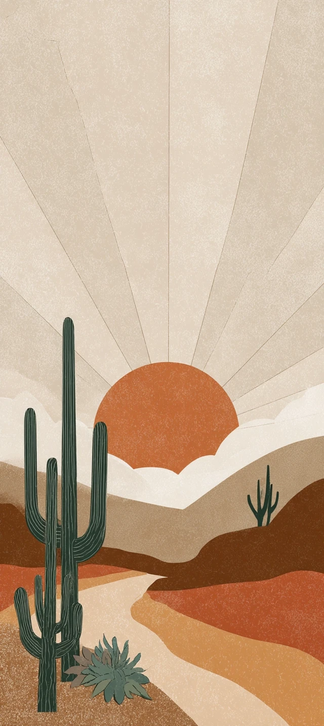 Boho Desert Landscape Art Poster - Earthy Tones