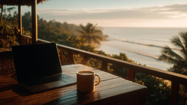 Tropical Remote Work Paradise - Balcony Desk View