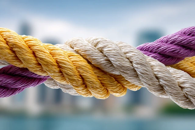 Hands Holding Colorful Ropes Knot