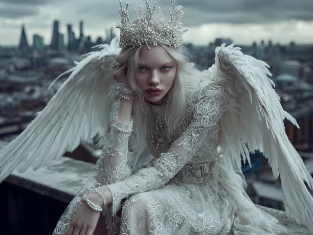 Angelic Model on Rooftop with City View
