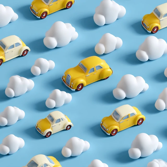 Cute Cartoon Car Pattern with Clouds