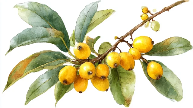 Watercolor Loquat Branch Illustration Healthy Fruit Art